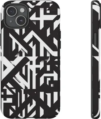 Produktbild von Schwarz-weißes geometrisches Muster – Hülle Kompatibel mit iPhone 15 Plus