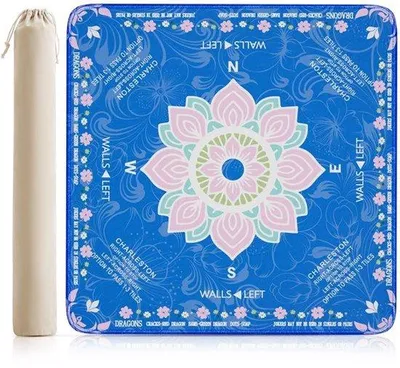 Productafbeelding van 1 stuks Gestreepte Mahjong tafelmat met blauw bloemenpatroon