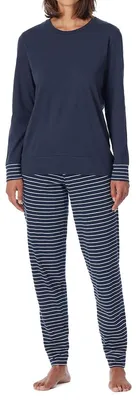 Productafbeelding van Schiesser damespyjama, lange model, maat 38, donkerblauw met dessin.