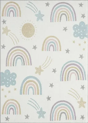 Produktbild von Teppich Kinderzimmer Regenbogen Sterne Wolken Kinderteppich Bunt