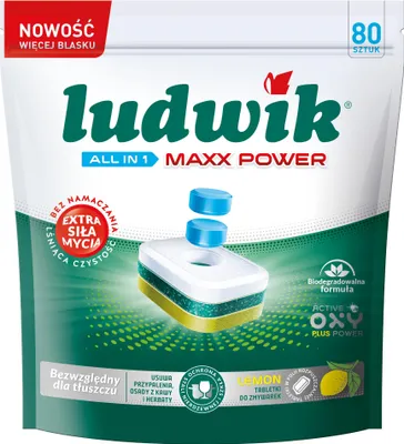Zdjęcie produktu dla Tabletki do Zmywarki LUDWIK MAX POWER LEMON 80 sztuk ALL IN 1 SKUTECZNE