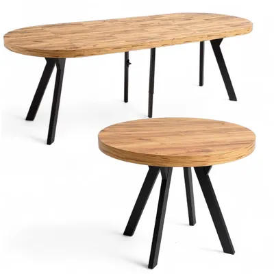 A dining table and a coffee table are shown against a white background.