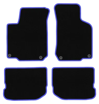 Zdjęcie produktu dla Dywaniki samochodowe welurowe CARLUX-BLUE do: VW Jetta IV (1998-2005, sedan, kombi) czarne z niebieskim obszyciem, z mocowaniami