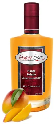Produktbild von Exotischer Mango Balsam Essig - Spezialität 0,35L mit 40% Fruchtmark vollfruchtig & sehr mild 5% Säure