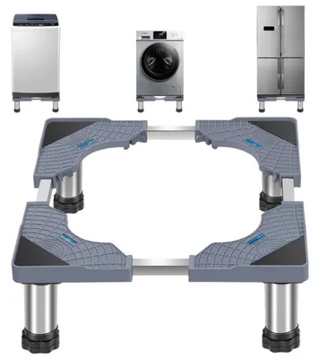 Obrázok produktu pre Podstavec pod práčku, výškovo nastaviteľný, s 4 kolieskami, nosnosť 300 kg, výsuvný rozsah 40-60 cm, nerezová oceľ, s antivibračnými nožičkami
