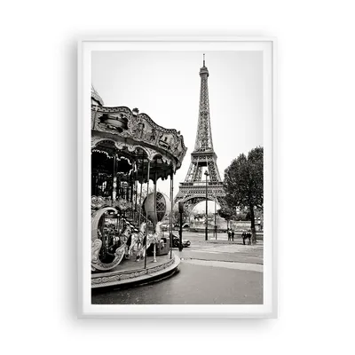 Produktbild von Gerahmtes Poster - Weißer Rahmen - Karussell Turm Eiffel - 70x100 cm - Wand Bild - Wanddeko - Wandbilder - Kunstposter - Wandposter - Bilderrahmen - Bilder - Kunstdruck - P2WPA70x100-5145