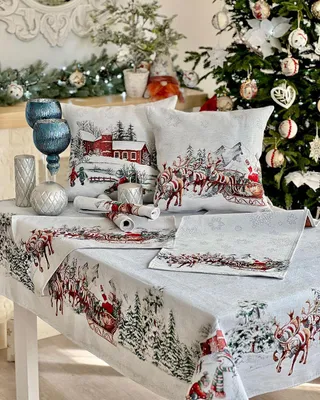 Zdjęcie produktu dla Podkładka gobelinowa Home of Christmas na Boże Narodzenie i Nowy Rok Ojciec Święty na saniach (błyszcząca) 35x50 cm