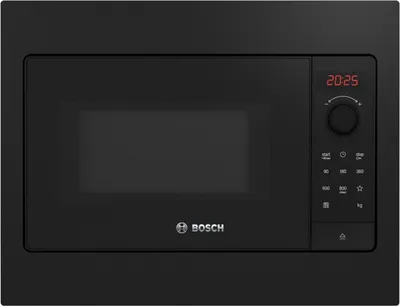A black built-in microwave oven is shown from the front.
