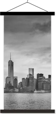 Produktbild von MuchoWow® Textilposter Manhattan New York in schwarz und weiß 60x120 cm mit schwarzem Rahmen - Magnete