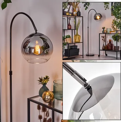 Produktbild von Cesaro Stehlampe aus Metall/Glas in Schwarz/Chrom/Rauch/Klar im Retro-Design