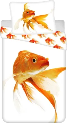 Immagine prodotto di Biancheria da letto per bambini reversibile motivo pesce rosso arancione giallo bianco piumone 140 x 200 + cuscino 70 x 90 cm 100% cotone con zip