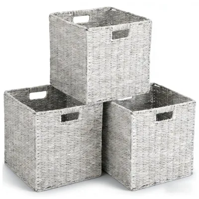 3er-Set Aufbewahrungskörbe, geflochten, faltbar, 25x25x25 cm, Grau