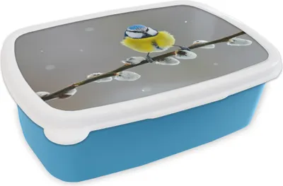 Produktbild von KitchenYeah® Lunchbox Brotzeit Brotdose 17x11 cm Blaumeise - Vogel - Zweig - Gelb - Blau Kinder Brotzeitdose - Lunch - Kunststoff  - Brotbüchse - Sandwichbox - Lunchbox für Kinder