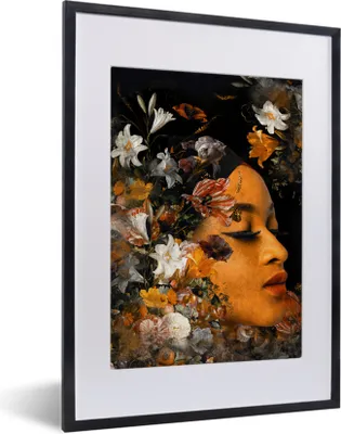 Produktbild von MuchoWow® MuchoWow® Gerahmtes Poster Blumen - Frau - Farben 30x40 cm - Poster mit zchwarzem Bilderrahmen - Wandposter Schlafzimmer
