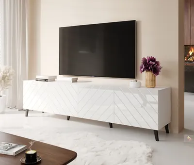 Obrázok produktu pre RTV Stolík / skrinka na televízor ABETO 200 biely 200x52x41,6cm