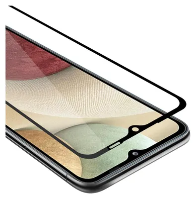 Produktbild von Cadorabo Panzerfolie für Samsung Galaxy A12 / M12 Schutzfolie in Schwarz Vollbild Folie Tempered Display Schutzglas