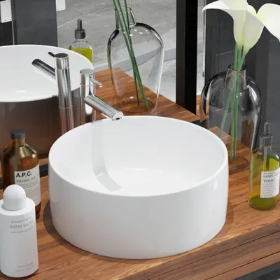 Produktbild von vidaXL Waschbecken Rund Keramik Weiß 40 x 15 cm