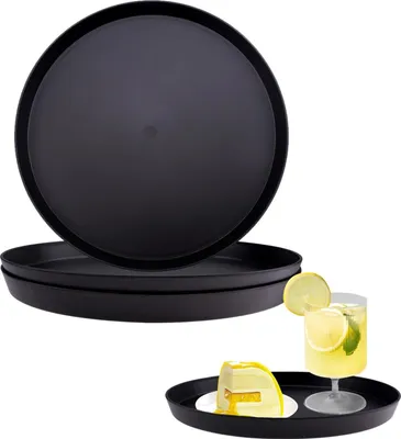 Produktbild von Runde Tabletts - rutschfest - 3 Stück - schwarz - 28 cm