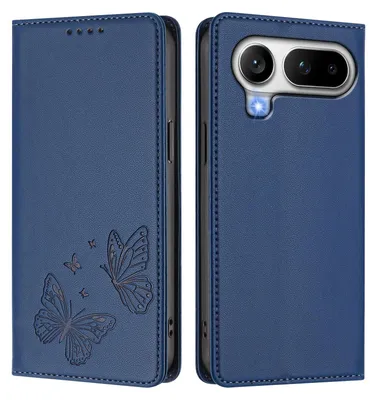 Image de Étui en cuir pour Honor Magic8 Pro Air, étui de protection type portefeuille en cuir gaufré « papillon » avec support, bleu foncé