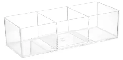 Imagen del producto de Caja de almacenamiento multifuncional de acrílico con 3 compartimentos, organizador transparente para maquillaje y cosméticos, dispensador de discos de algodón para el baño en casa