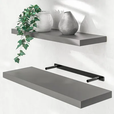 Image de CASARIA® Étagère murale flottante grise 70 cm MDF robuste effet flottant support de fixation inclus étagère bois