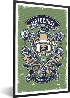 Produktbild von MuchoWow® MuchoWow® Gerahmtes Poster Mancave - Motor - Helm - Retro 40x60 cm - Poster mit zchwarzem Bilderrahmen - Papierdruck - Wandbilder