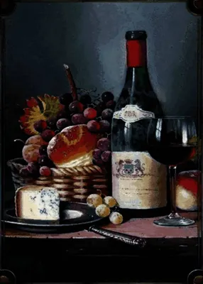 Produktbild von vianmo Holzschild 40x30 cm Stillleben Rotwein Käse Obst