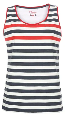 Produktbild von modAS Damen Top mit Blockstreifen - Ärmelloses Shirt mit Streifen und Rundhals aus Baumwolle in Weiß-Rot-Marine Größe 36