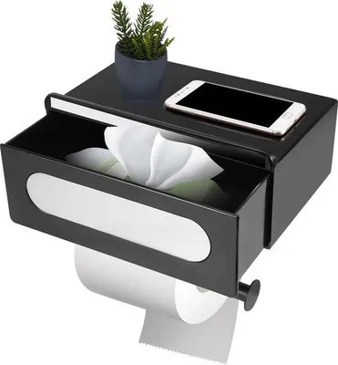 Produktbild von Famanu Toilettenpapierhalter mit Feuchttücherbox - Schwarz