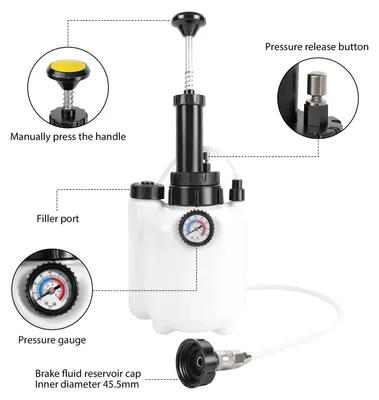 Immagine prodotto di Kit per lo spurgo dei freni - Spurgo freni manuale - Contenitore da 3 litri - Pompa di pressurizzazione da 1 litro - Tester di pressione - Adatto per auto e sistemi ABS - Colore: bianco
