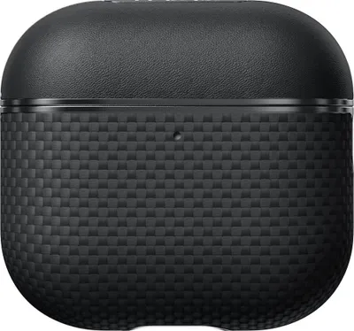 Image de PITAKA Coque pour AirPods Pro – Conception bi-matériau cuir et fibre d'aramide – Aimants N52 pour recharge magnétique – Protection durable avec cadre électroplated et intérieur anti-rayures - Noir