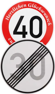 Produktbild von Original 2 x Verkehrsschild Nr. 274-40 40 km/h und Nr. 278-30 Ende 30 km/h zum 40 Geburtstag Verkehrszeichen Geburtstagsschild Schild Temposchild RA1