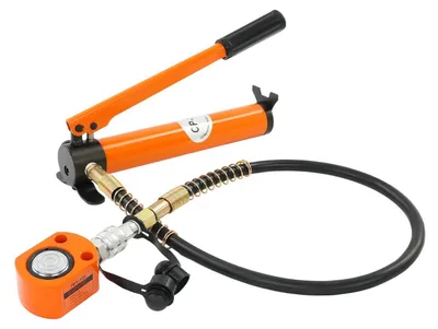 Obrázok produktu pre Hydraulická ručná pumpa – manuálna hydraulická pumpa – nosnosť 10 ton – tlak 70 MPa – rýchlospojka ZG3/8 – hadica 1 meter pre zdvihák – oranžová farba