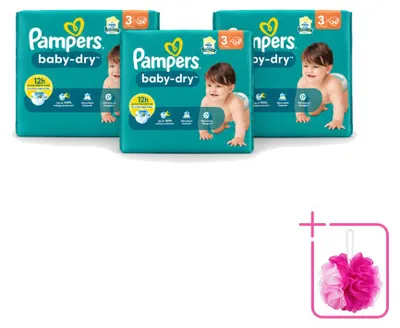 Imagen del producto de 3 pañales Pampers Baby-Dry, talla 3 (6-10 kg) - Paquete económico - 3 unidades