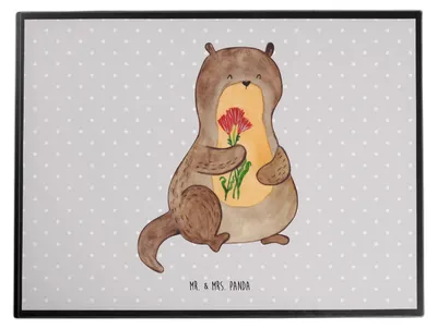Produktbild von Mr. & Mrs. Panda schreibtischunterlage Otter Blumenstrauß - Grau Pastell - Geschenk, Schreibunterlage, Süß, Niedlich, tischpad, schreibtischunterlagen, Seeotter See