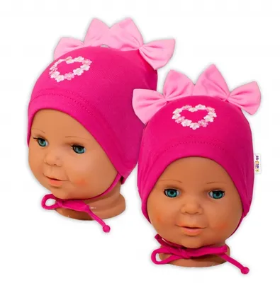 Immagine prodotto di Cappello in cotone con fiocchi Baby Nellys - rosa scuro, 80/86