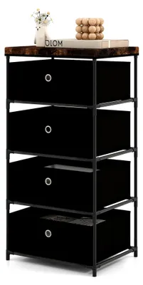 Produktbild von Nachttisch mit 4 Schubladen, Beistelltisch mit Metallrahmen, Kommode für Schlafzimmer, Wohnzimmer, Flur, 42 x 33,5 x 84,5 cm (Schwarz)