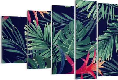 Produktbild von Bild auf Leinwand - Leinwandbild - 5 Teile - Exotisch Blumen Blätter - 150x100cm - Wand Bild - Wanddeko - Wandbilder - Leinwanddruck - Bilder - Wanddekoration - Leinwand bilder - EG150x100-4308