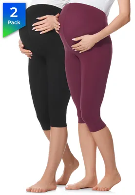 Produktbild von Be Mammy 3/4 Umstandsleggings aus Baumwolle 2Pack BE20-229 (2Pack Schwarz/Weinrot, M)