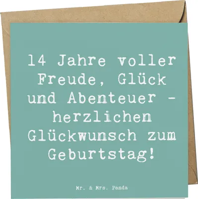 Produktbild von Mr. & Mrs. Panda Grußkarte Spruch 14. Geburtstag Freude - Meeresbrise - Geschenk, doppelkarte, Glückwunschkarte, Geburtstagsgeschenk, Junge, Klappkarte, Happy Birthday