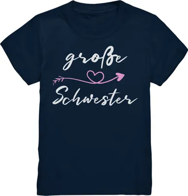 Produktbild von Große Schwester T-Shirt Herz Große Schwester Geschenk – Navy / 110/116 (5-6)