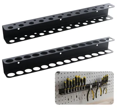 Zdjęcie produktu dla 2 uchwyty ścienne do wkrętarek, 40 cm, organizer na narzędzia z 8 śrubami