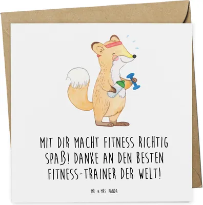 Produktbild von Mr. & Mrs. Panda Glückwunschkarte Fitness-Trainer Dank - Weiß - Geschenk, Mit dir macht Fitness richtig Spaß, Grußkarte, Aufmerksamkeit, faltkarte, Unterstützung, Danke