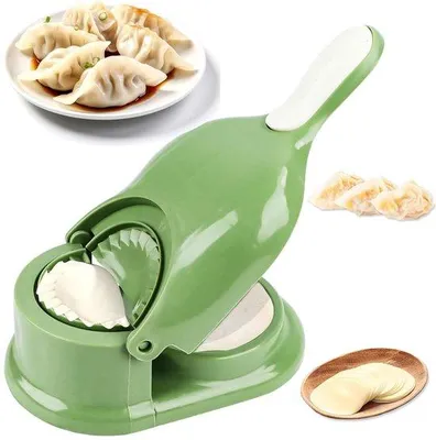 Productafbeelding van Ibenzoa® Dumpling- en ravioli-maker – 2-in-1 deegpers van voedselveilig polypropyleen, ergonomische antisliphandgreep, 20×12×6,3 cm (lengte 28,5 cm)