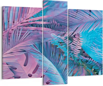 Produktbild von Bild auf Leinwand - Leinwandbild - 3 Teile - Blätter Rosa Blau - 95x80cm - Wand Bild - Wanddeko - Wandbilder - Leinwanddruck - Bilder - Wanddekoration - Leinwand bilder - Wandbild - CB95x80-4401
