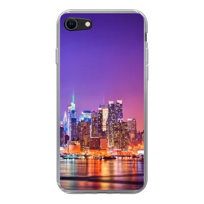 Produktbild von MuchoWow® Handyhülle Schutzhülle Hülle für iPhone SE 2022 New York - Skyline - Lila Silikon Softcase Handy Hülle - Schutzhülle