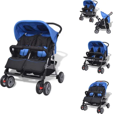 Produktbild von vidaXL Zwillingskinderwagen Stahl Blau und Schwarz -  Kinderwagen