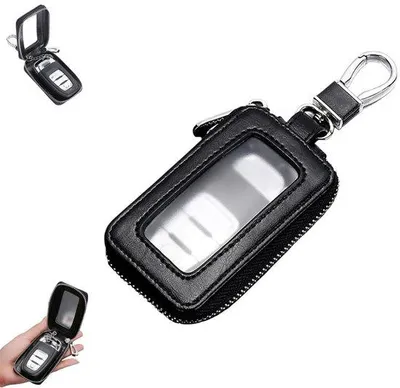 Image de Étui à clé de voiture compact et portable - noir - 9 x 5,5 cm - unie - universel - avec crochet pour clé