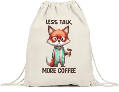 Produktbild von Less Talk More Coffee Lustiger Fuchs Turnbeutel Kaffee Spruch Humor Geschenkidee