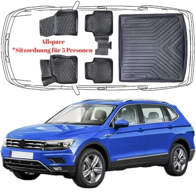 Produktbild von 3D Auto Fußmatten & Kofferraumwanne Set Kompatibel mit VW Tiguan Allspace *Sitzordnung für 5 Personen